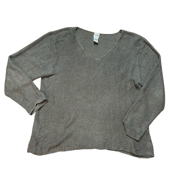 Eileen Fisher Women's 100% Linen V-Neck Sweater Size L Gray/Taupe Lightweight - Picture 7 of 11